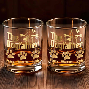 The Dogfather With Paws And Bones Design - Personalized Custom Whiskey Glass - DAD585_RWG