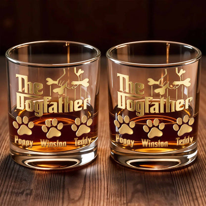 The Dogfather With Paws And Bones Design - Personalized Custom Whiskey Glass - DAD585_RWG