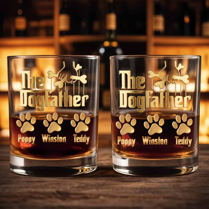 The Dogfather With Paws And Bones Design - Personalized Custom Whiskey Glass - DAD585_RWG