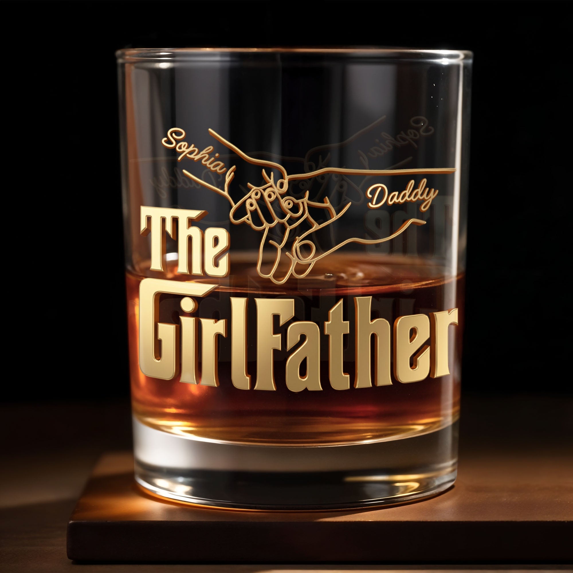 The Girl Father With Holding Hands Pinky Swear Design - Personalized Custom Whiskey Glass - DAD586_RWG