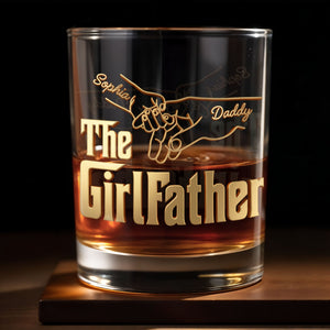 The Girl Father With Holding Hands Pinky Swear Design - Personalized Custom Whiskey Glass - DAD586_RWG