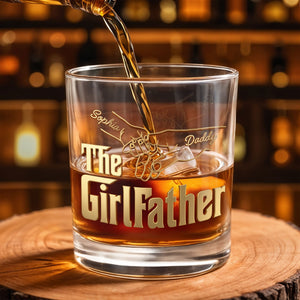 The Girl Father With Holding Hands Pinky Swear Design - Personalized Custom Whiskey Glass - DAD586_RWG
