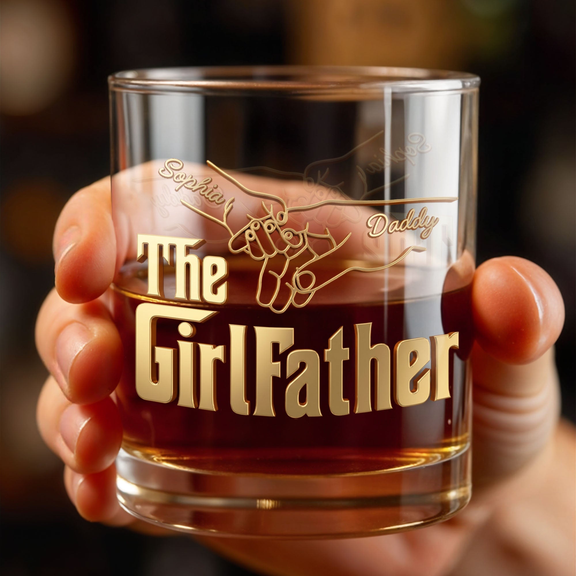 The Girl Father With Holding Hands Pinky Swear Design - Personalized Custom Whiskey Glass - DAD586_RWG