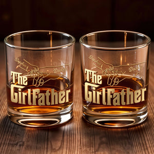 The Girl Father With Holding Hands Pinky Swear Design - Personalized Custom Whiskey Glass - DAD586_RWG