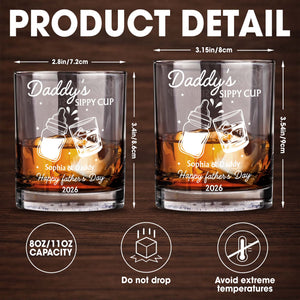 Daddy's Sippy Cup Happy Father's Day Baby Bottle And Whiskey Glass - Personalized Custom Whiskey Glass - DAD587_RWG