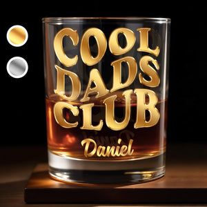 Cool Dads Club Personalized Custom Name Typography - Personalized Custom Whiskey Glass - DAD605_RWG