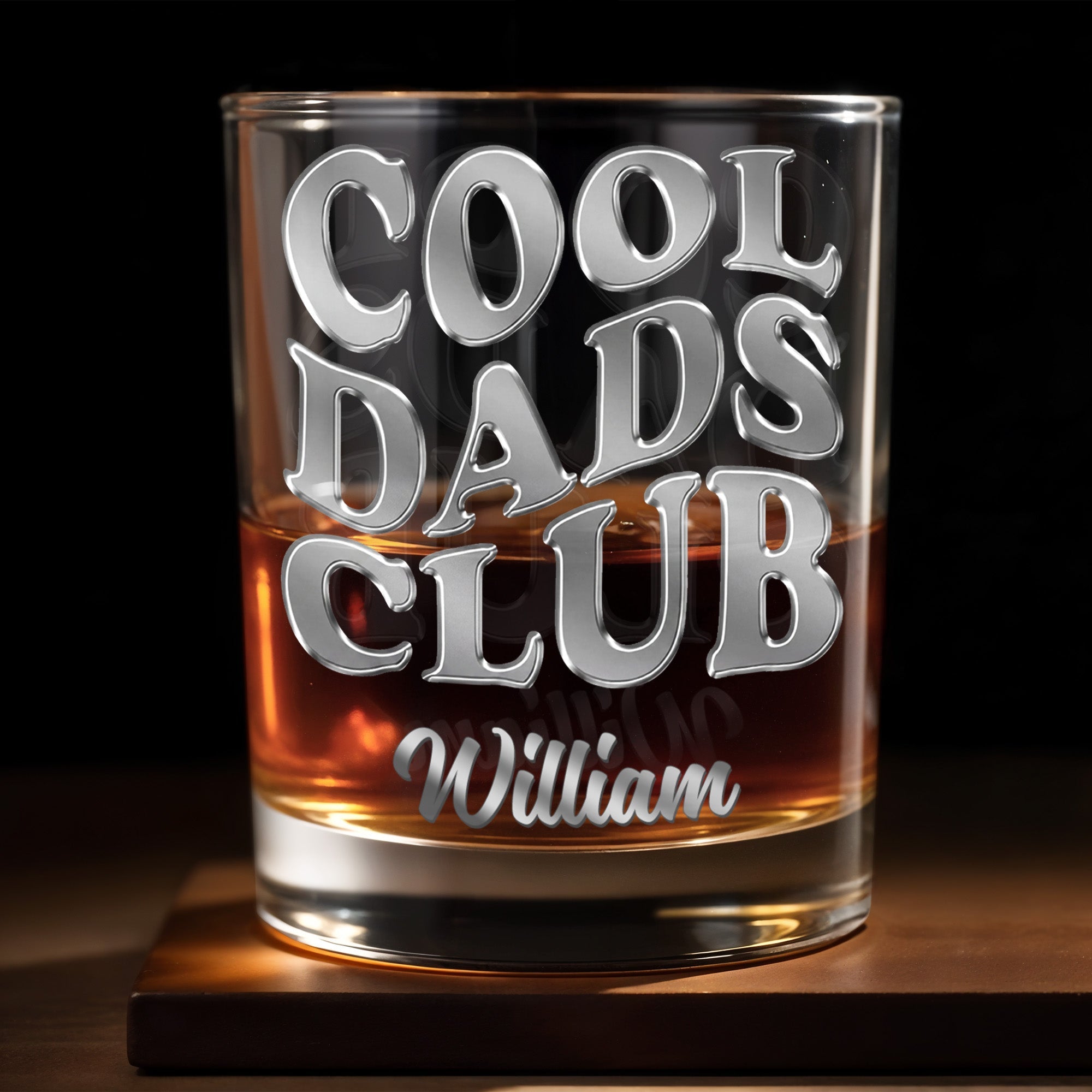 Cool Dads Club Personalized Custom Name Typography - Personalized Custom Whiskey Glass - DAD605_RWG