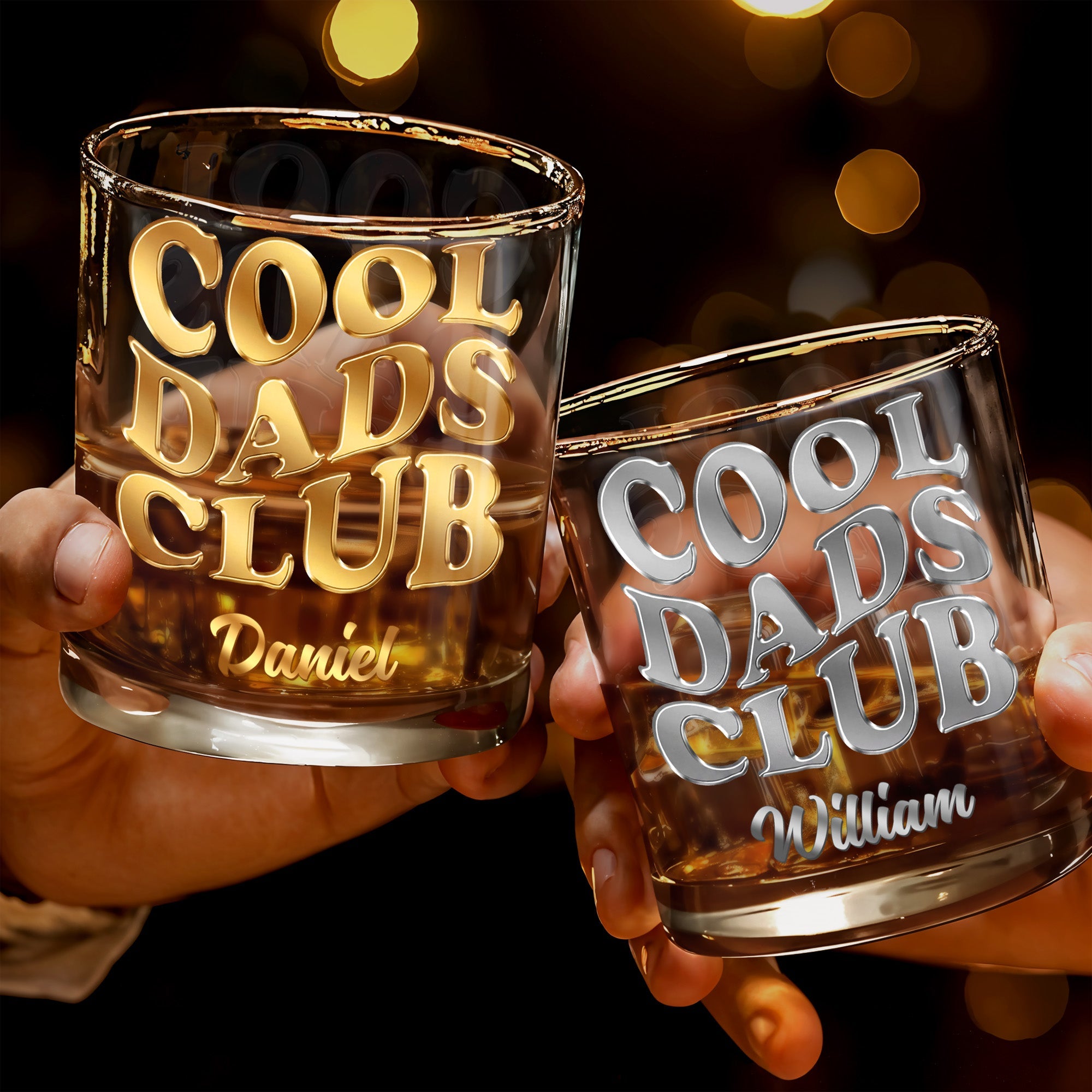 Cool Dads Club Personalized Custom Name Typography - Personalized Custom Whiskey Glass - DAD605_RWG