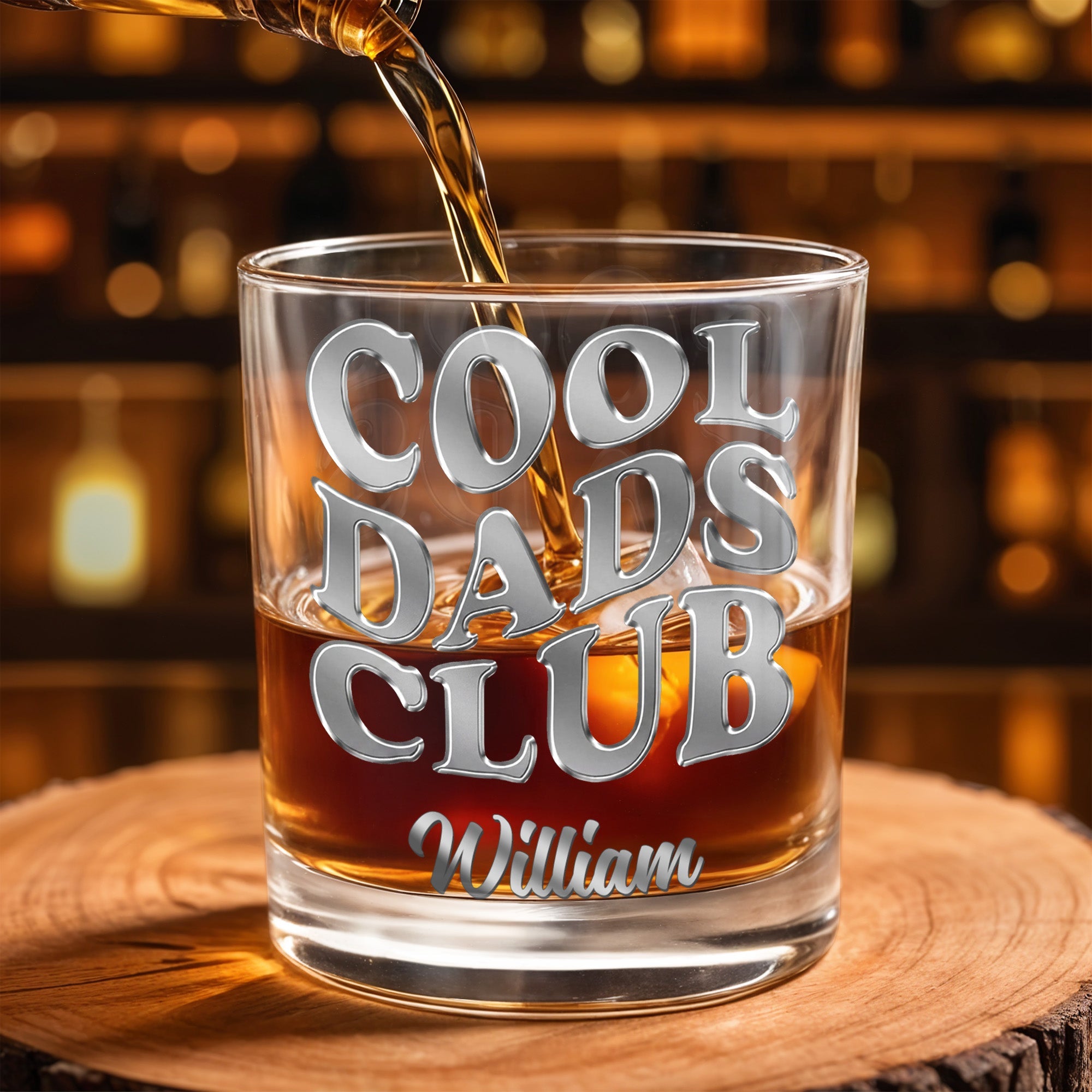 Cool Dads Club Personalized Custom Name Typography - Personalized Custom Whiskey Glass - DAD605_RWG