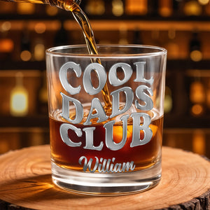 Cool Dads Club Personalized Custom Name Typography - Personalized Custom Whiskey Glass - DAD605_RWG
