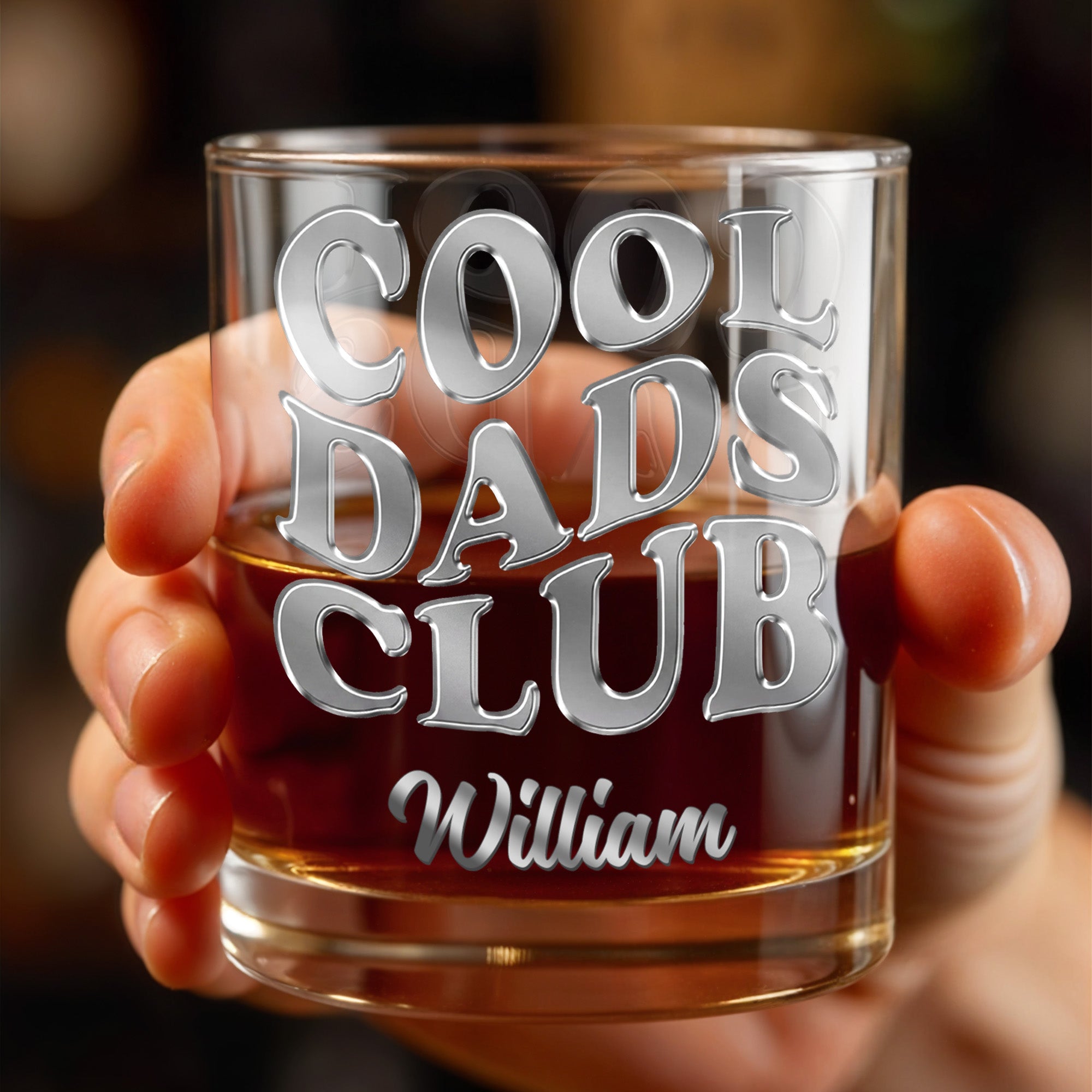 Cool Dads Club Personalized Custom Name Typography - Personalized Custom Whiskey Glass - DAD605_RWG