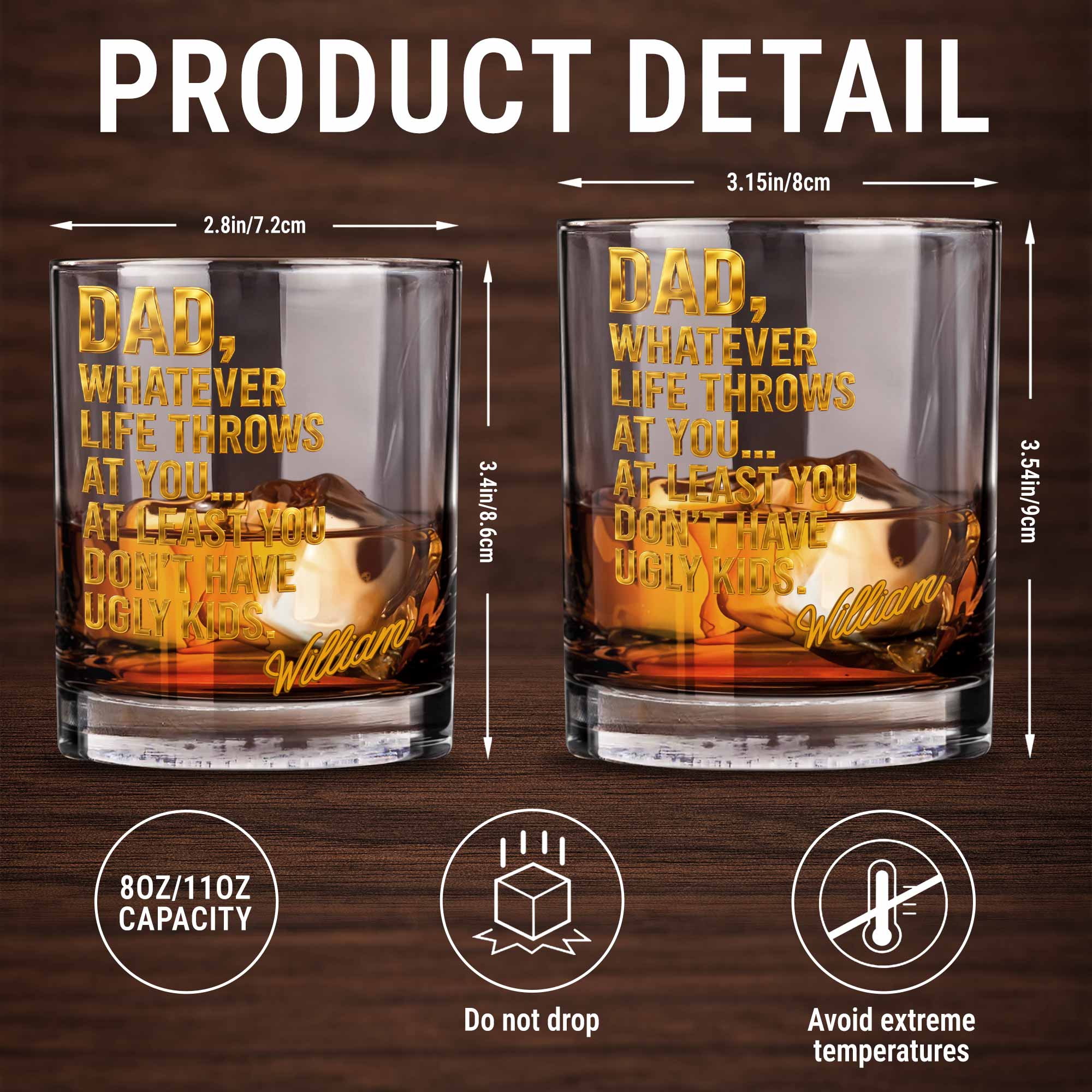 Dad Whatever Life Throws At You Don't Have Ugly Kids Gold Text - Personalized Custom Whiskey Glass - DAD626_RWG
