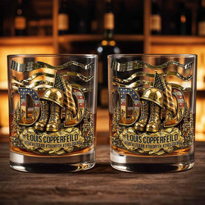 Dad The Veteran The Myth The Legend With 3D Golden Helmet And Boots - Personalized Custom Whiskey Glass - DAD649_RWG