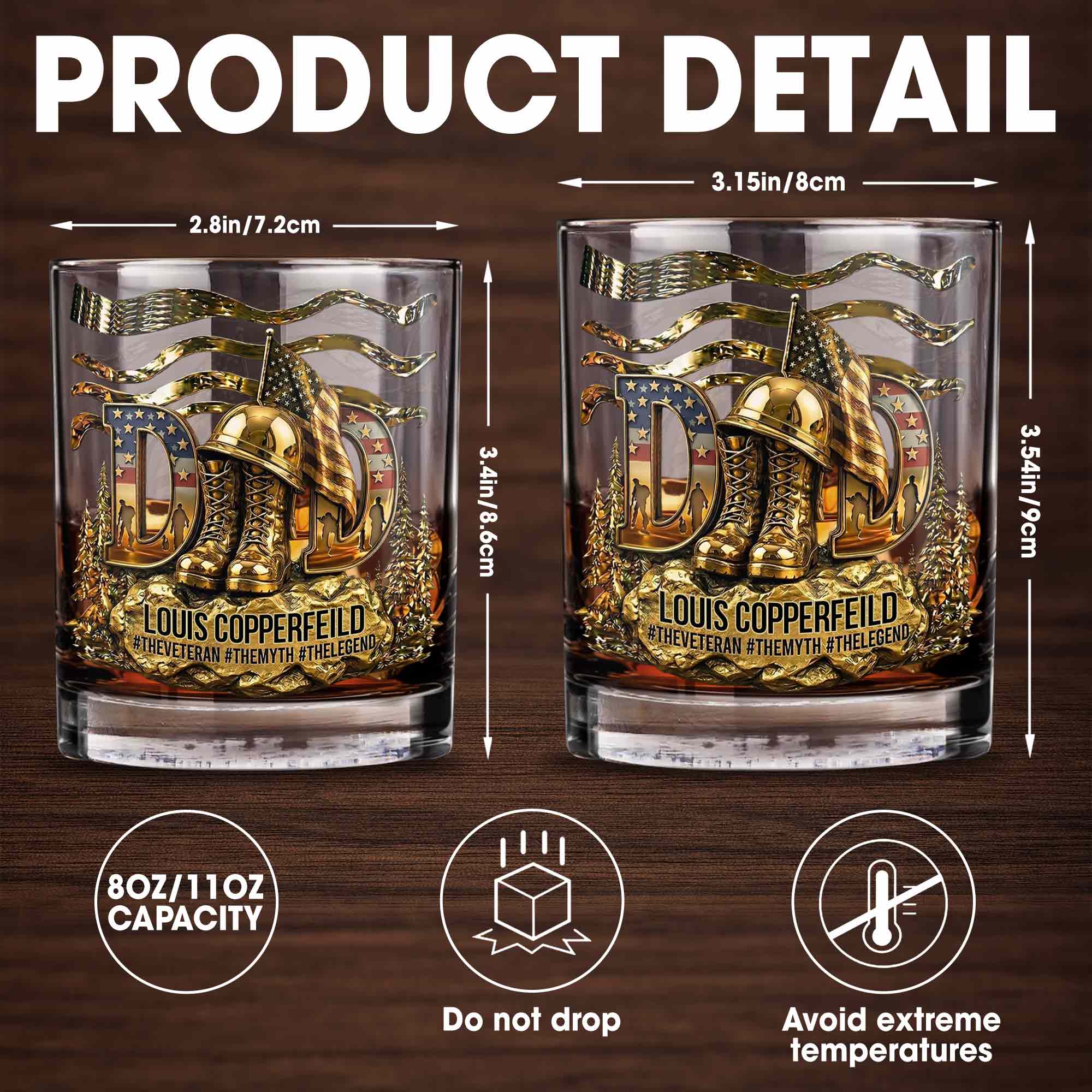Dad The Veteran The Myth The Legend With 3D Golden Helmet And Boots - Personalized Custom Whiskey Glass - DAD649_RWG