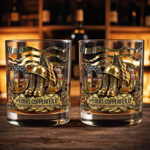 Dad The Veteran The Myth The Legend With 3D Golden Helmet And Boots - Personalized Custom Whiskey Glass - DAD649_RWG
