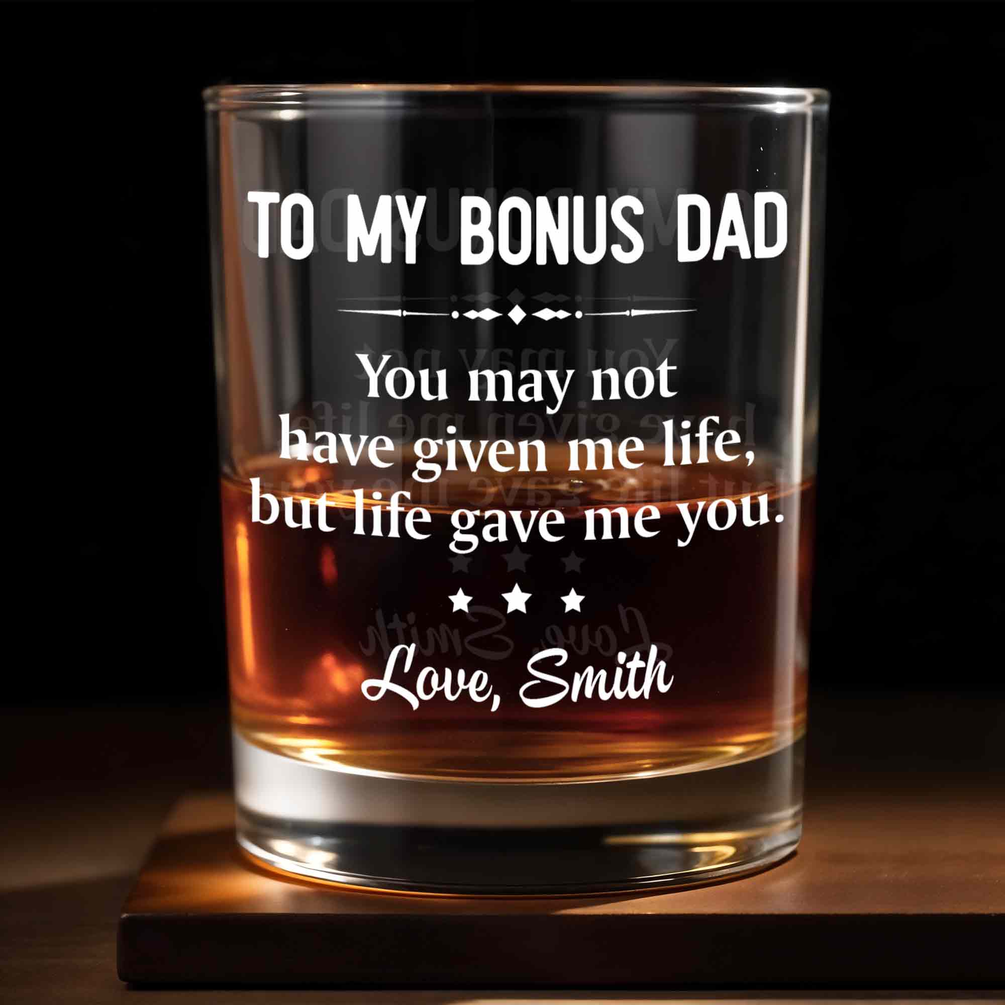 To My Bonus Dad Life Gave Me You With Stars Design - Personalized Custom Whiskey Glass - DAD658_RWG