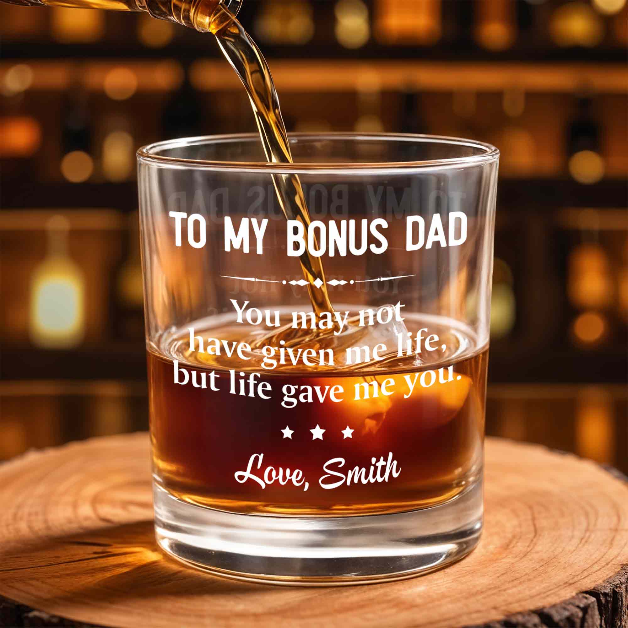 To My Bonus Dad Life Gave Me You With Stars Design - Personalized Custom Whiskey Glass - DAD658_RWG