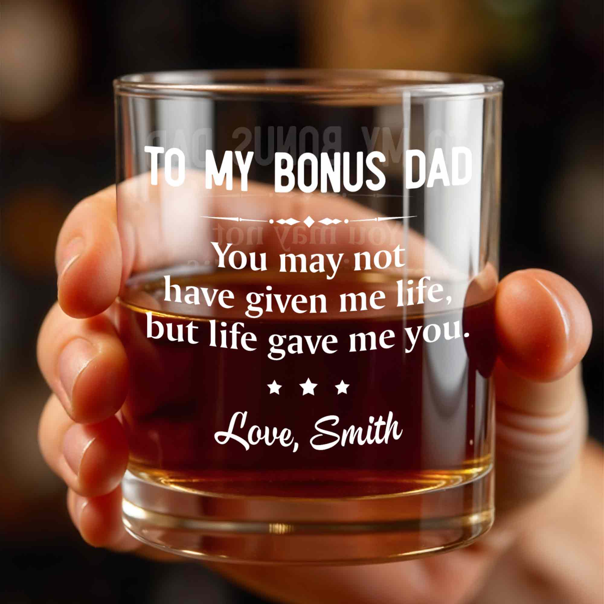 To My Bonus Dad Life Gave Me You With Stars Design - Personalized Custom Whiskey Glass - DAD658_RWG