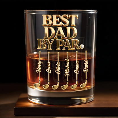 Best Dad By Par Golden Golf Clubs Personalized Gift - Personalized Custom Whiskey Glass - DAD670_RWG