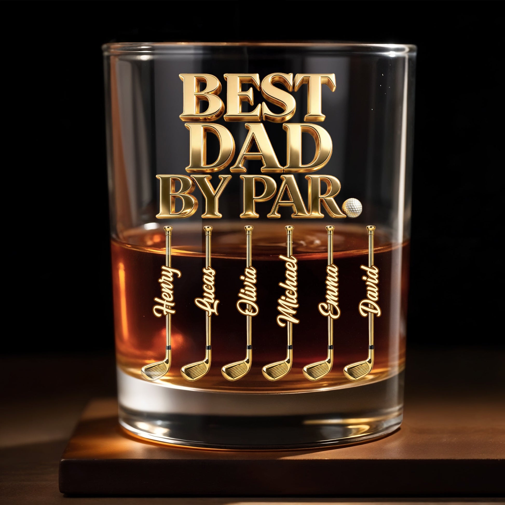 Best Dad By Par Golden Golf Clubs Personalized Gift - Personalized Custom Whiskey Glass - DAD670_RWG