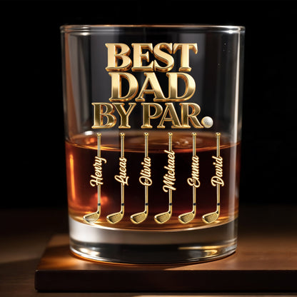 Best Dad By Par Golden Golf Clubs Personalized Gift - Personalized Custom Whiskey Glass - DAD670_RWG
