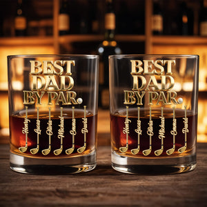 Best Dad By Par Golden Golf Clubs Personalized Gift - Personalized Custom Whiskey Glass - DAD670_RWG