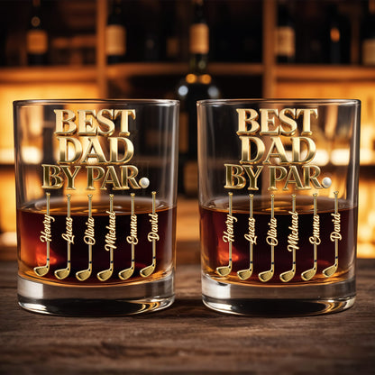 Best Dad By Par Golden Golf Clubs Personalized Gift - Personalized Custom Whiskey Glass - DAD670_RWG