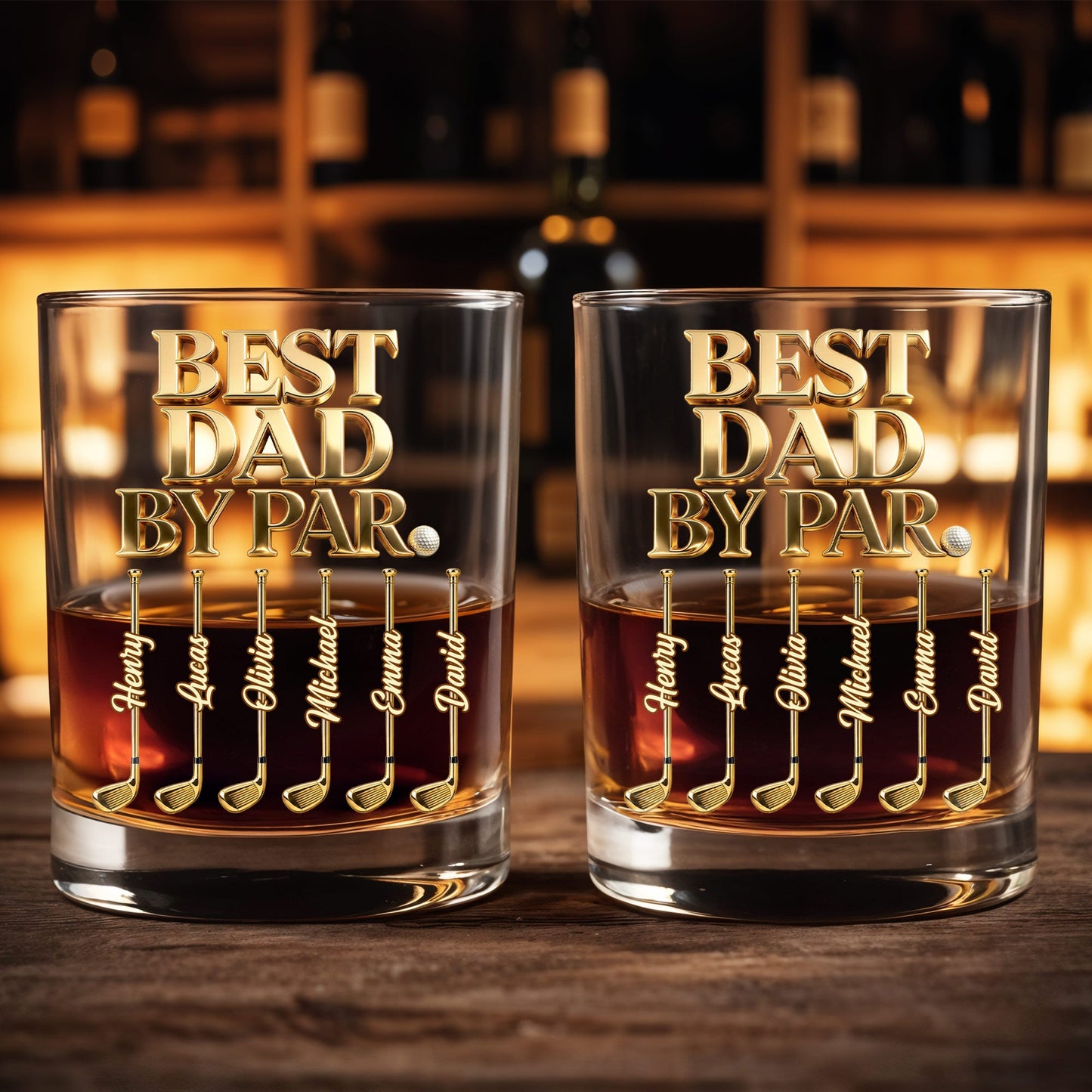 Best Dad By Par Golden Golf Clubs Personalized Gift - Personalized Custom Whiskey Glass - DAD670_RWG