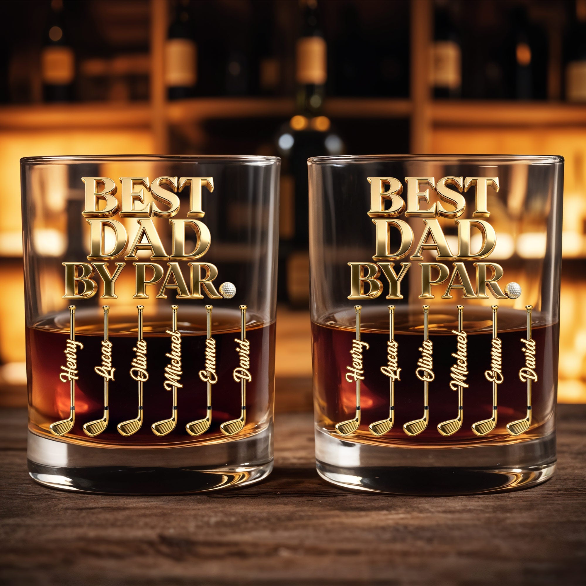 Best Dad By Par Golden Golf Clubs Personalized Gift - Personalized Custom Whiskey Glass - DAD670_RWG