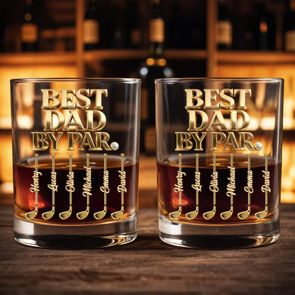 Best Dad By Par Golden Golf Clubs Personalized Gift - Personalized Custom Whiskey Glass - DAD670_RWG