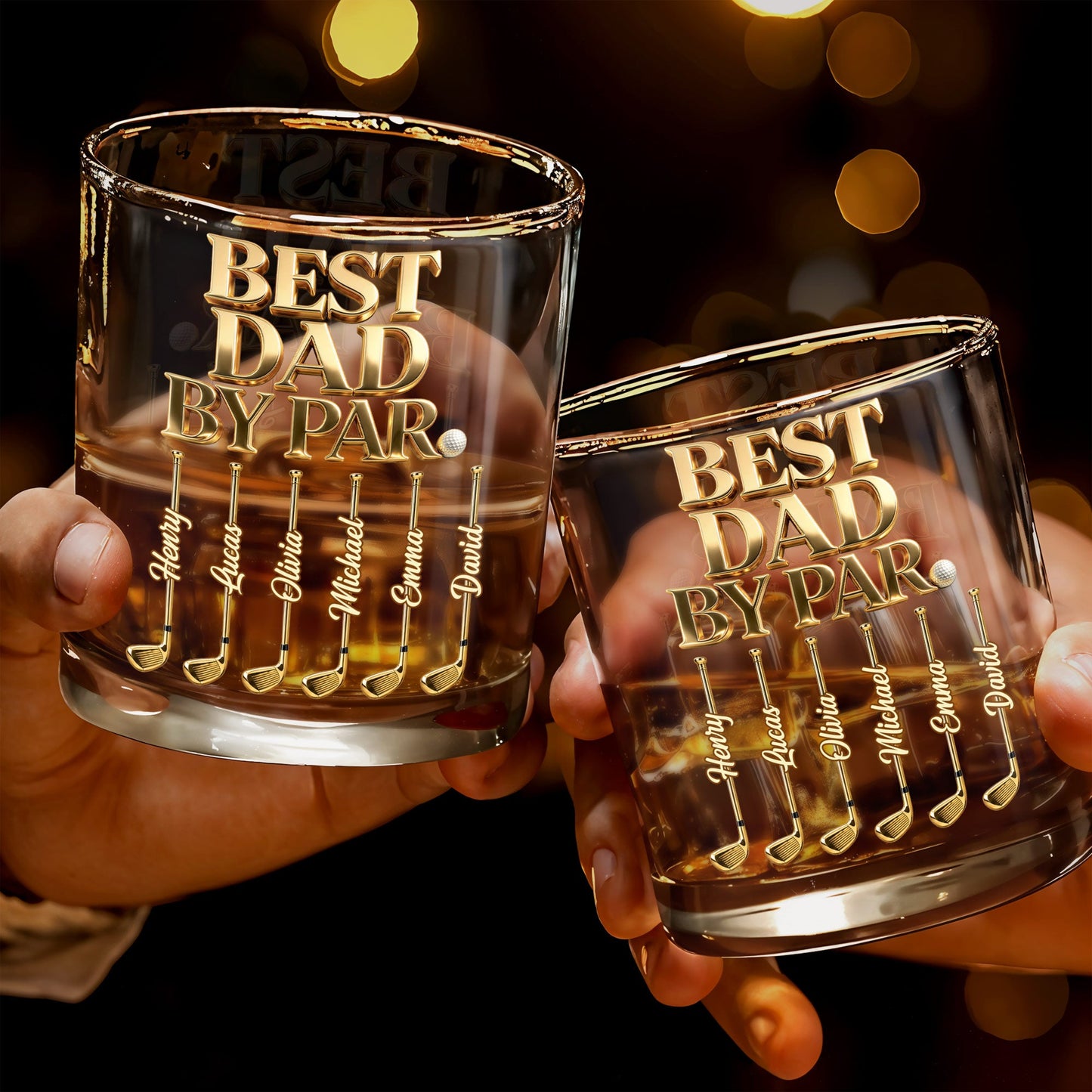 Best Dad By Par Golden Golf Clubs Personalized Gift - Personalized Custom Whiskey Glass - DAD670_RWG