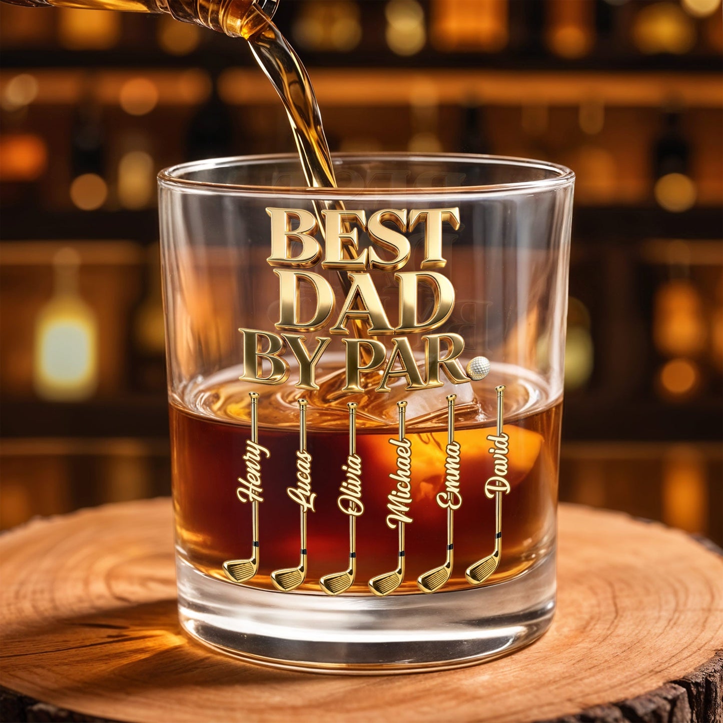 Best Dad By Par Golden Golf Clubs Personalized Gift - Personalized Custom Whiskey Glass - DAD670_RWG