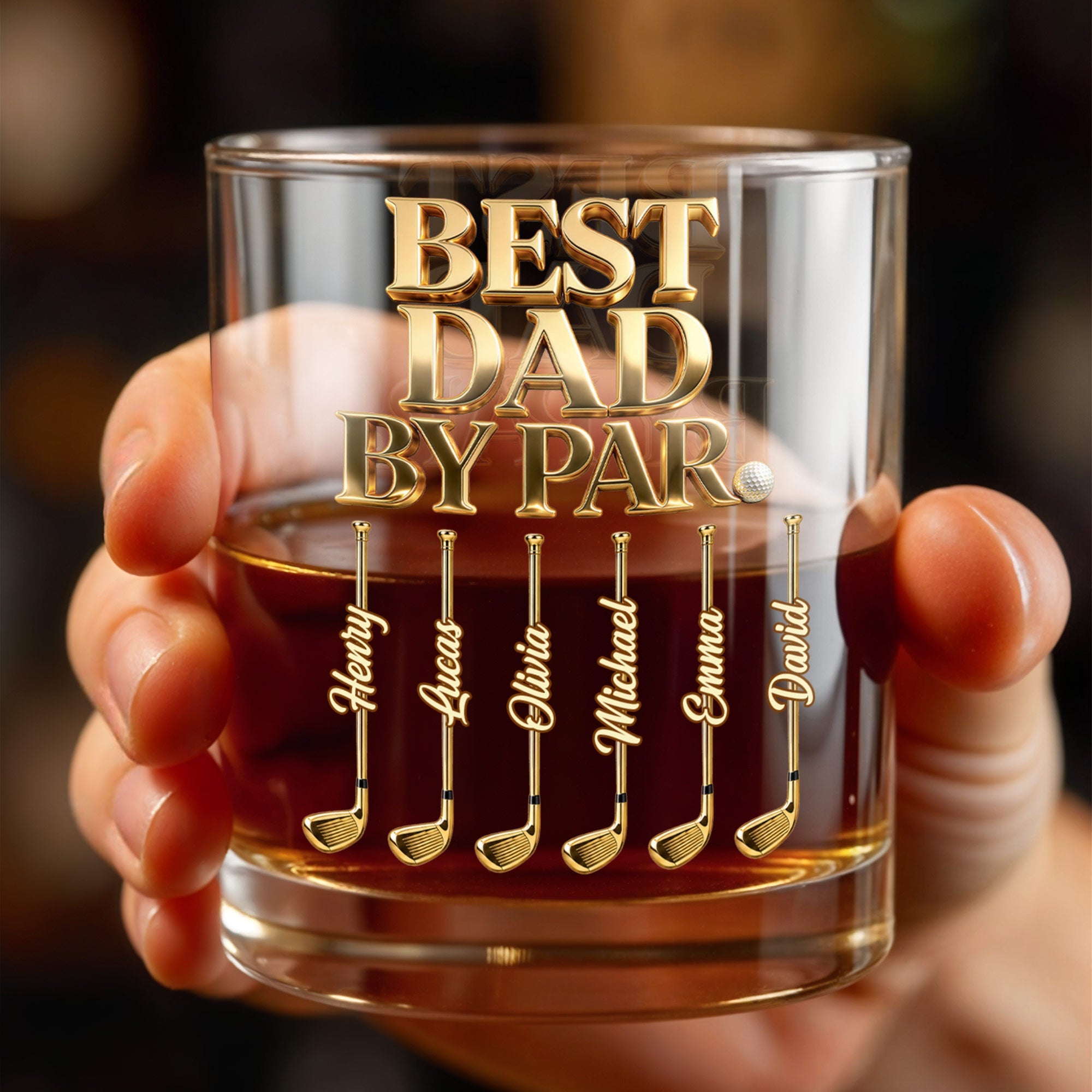 Best Dad By Par Golden Golf Clubs Personalized Gift - Personalized Custom Whiskey Glass - DAD670_RWG