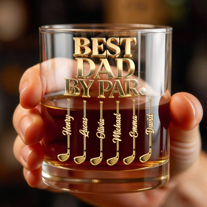 Best Dad By Par Golden Golf Clubs Personalized Gift - Personalized Custom Whiskey Glass - DAD670_RWG