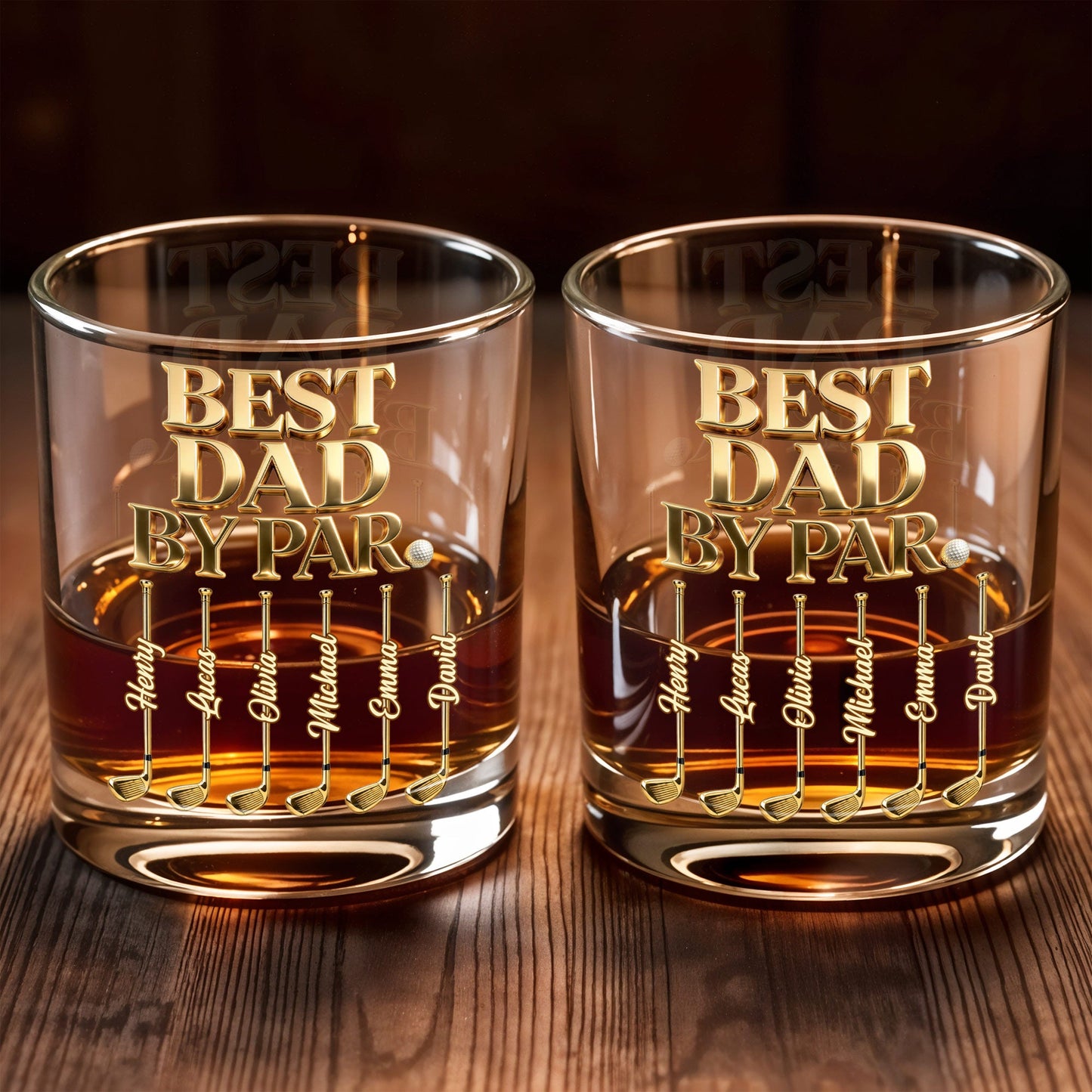 Best Dad By Par Golden Golf Clubs Personalized Gift - Personalized Custom Whiskey Glass - DAD670_RWG