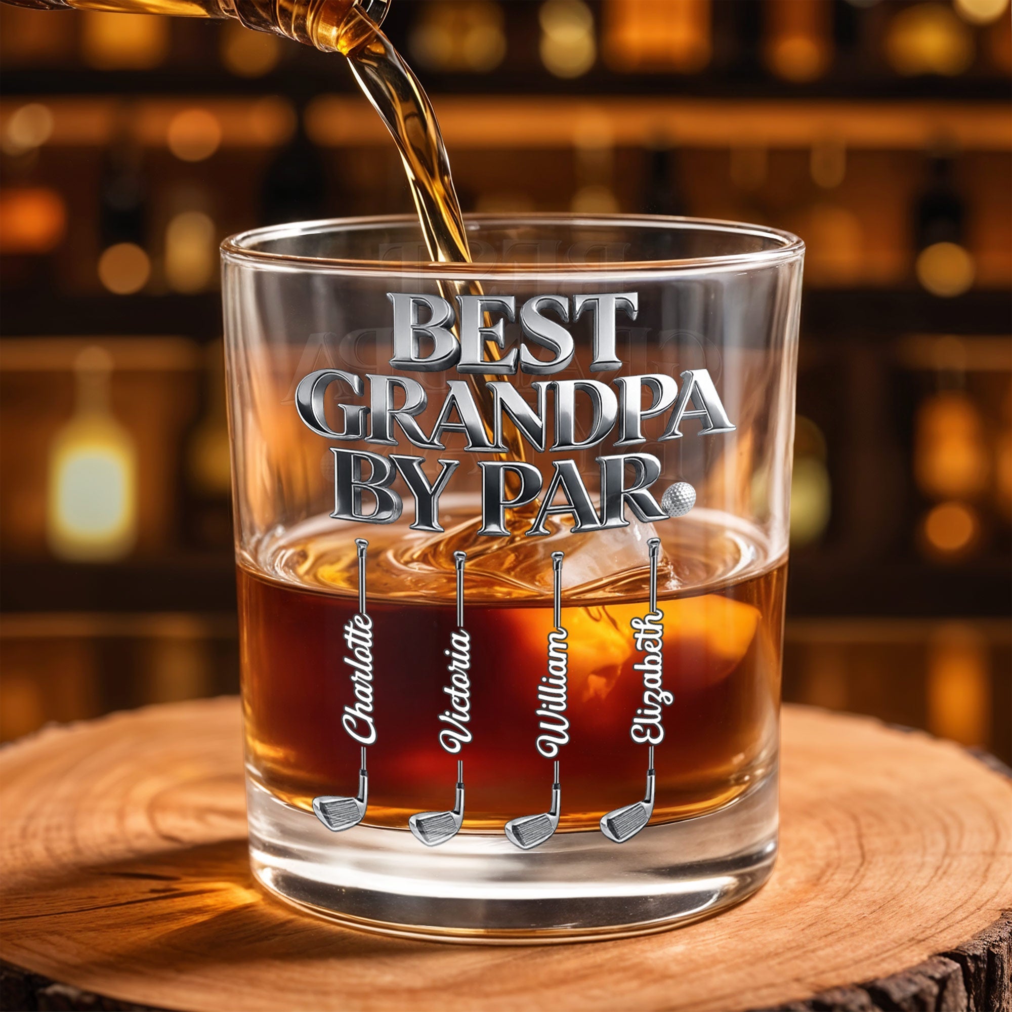 Best Grandpa By Par Custom Golf Clubs And Ball - Personalized Custom Whiskey Glass - DAD671_RWG