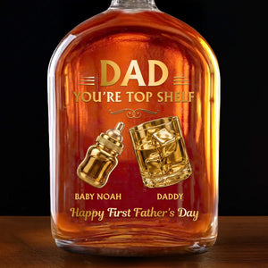 Dad You're Top Shelf Happy First Father's Day Whiskey Glass And Baby Bottle - Personalized Whiskey Bottle - DAD683_WHIBA