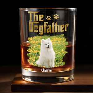 The Dogfather Custom Photo With Dog Paws And Flowers - Personalized Custom Whiskey Glass - DAD685_RWG