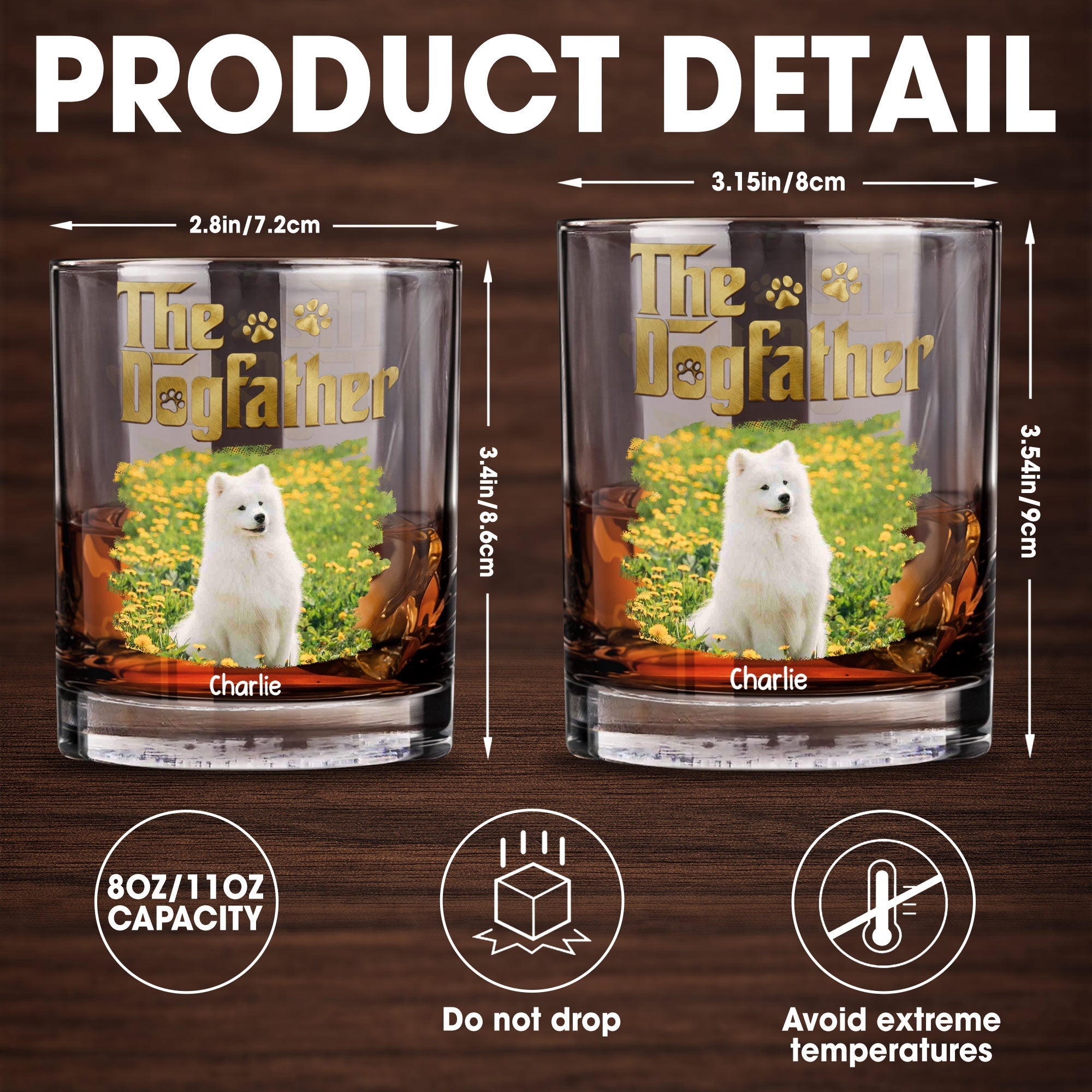 The Dogfather Custom Photo With Dog Paws And Flowers - Personalized Custom Whiskey Glass - DAD685_RWG