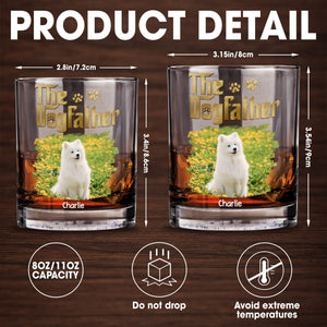 The Dogfather Custom Photo With Dog Paws And Flowers - Personalized Custom Whiskey Glass - DAD685_RWG