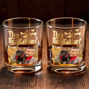 The Dogfather Custom Photo With Dog Bones Design - Personalized Custom Whiskey Glass - DAD689_RWG