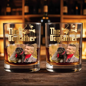 The Dogfather Custom Photo With Dog Bones Design - Personalized Custom Whiskey Glass - DAD689_RWG