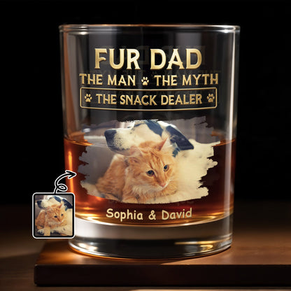 Fur Dad The Man The Myth The Snack Dealer With Custom Photo And Paws - Personalized Custom Whiskey Glass - DAD692_RWG