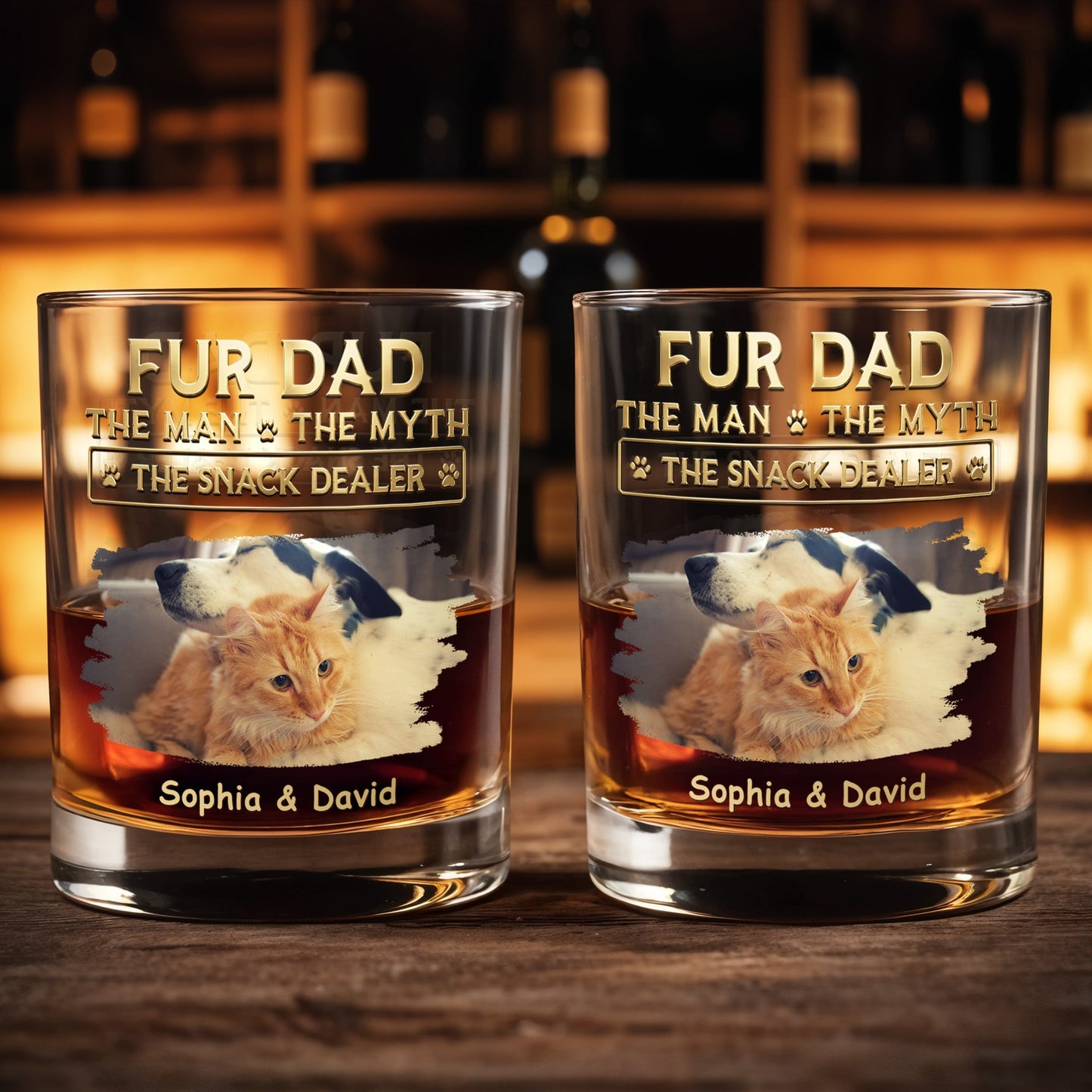 Fur Dad The Man The Myth The Snack Dealer With Custom Photo And Paws - Personalized Custom Whiskey Glass - DAD692_RWG