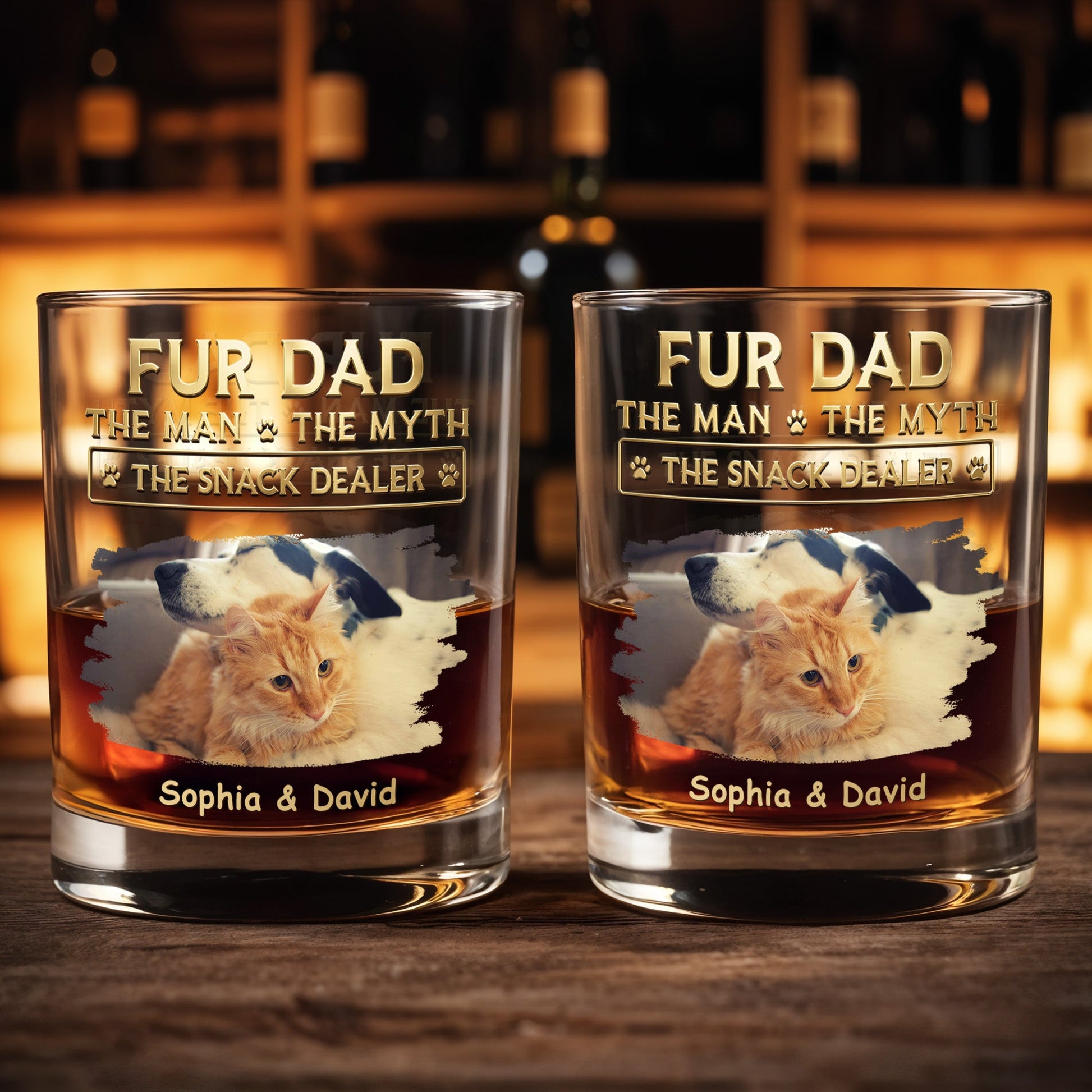 Fur Dad The Man The Myth The Snack Dealer With Custom Photo And Paws - Personalized Custom Whiskey Glass - DAD692_RWG