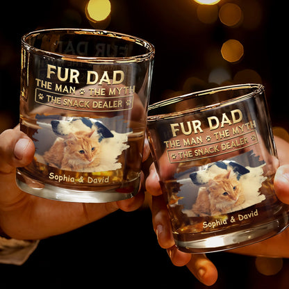 Fur Dad The Man The Myth The Snack Dealer With Custom Photo And Paws - Personalized Custom Whiskey Glass - DAD692_RWG
