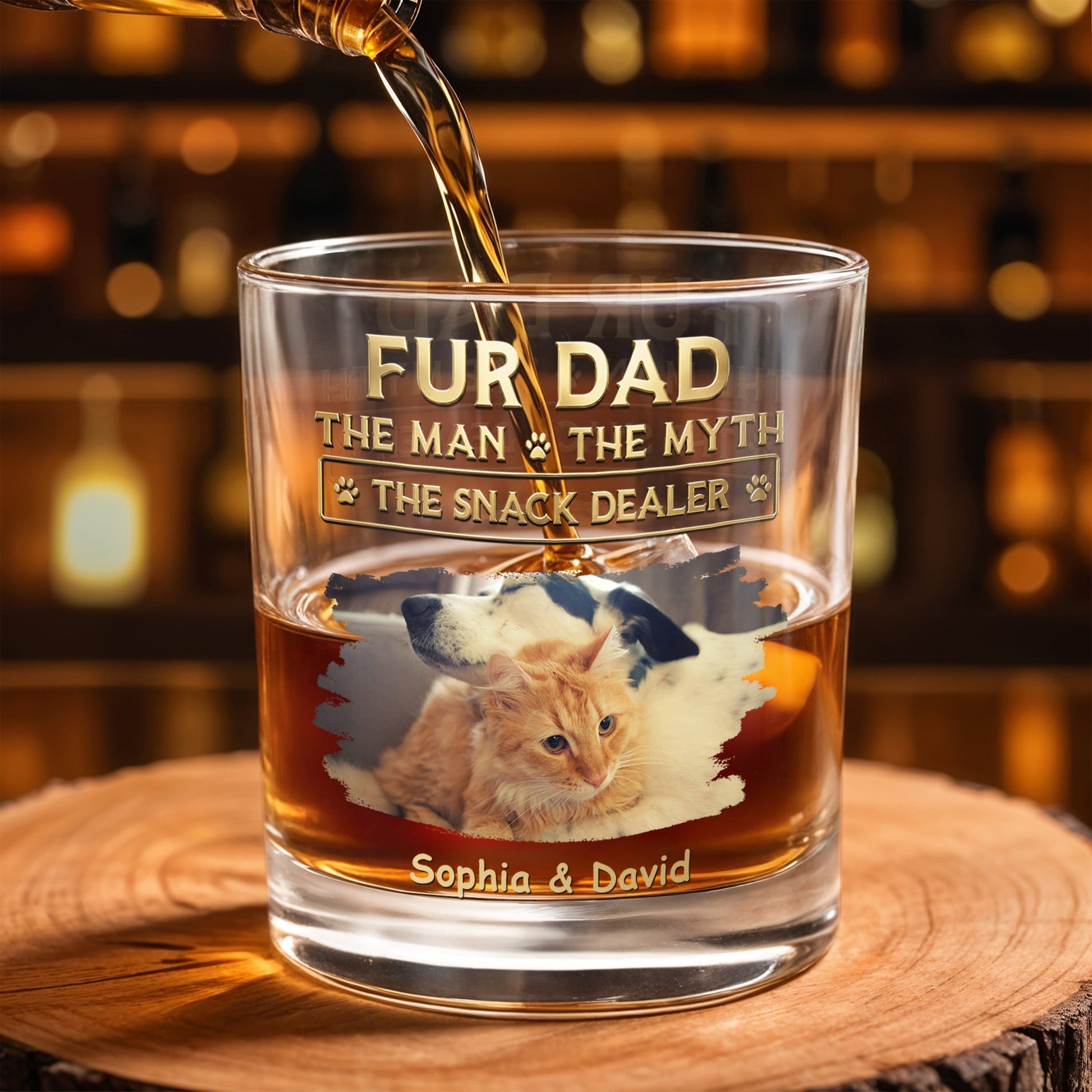 Fur Dad The Man The Myth The Snack Dealer With Custom Photo And Paws - Personalized Custom Whiskey Glass - DAD692_RWG