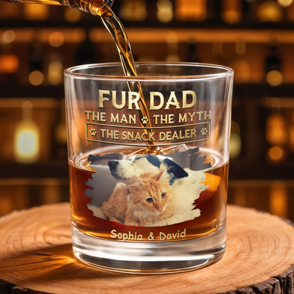 Fur Dad The Man The Myth The Snack Dealer With Custom Photo And Paws - Personalized Custom Whiskey Glass - DAD692_RWG