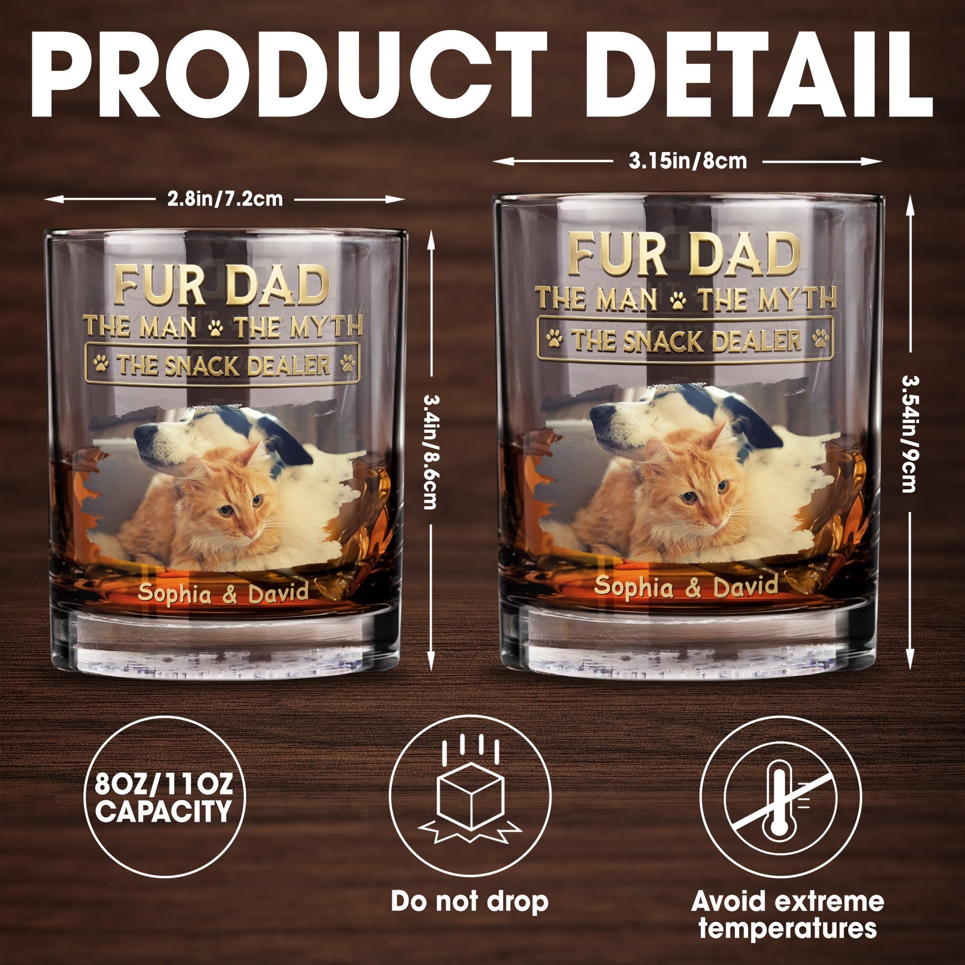 Fur Dad The Man The Myth The Snack Dealer With Custom Photo And Paws - Personalized Custom Whiskey Glass - DAD692_RWG