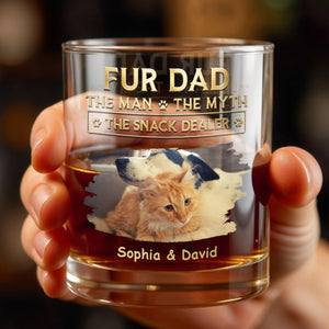 Fur Dad The Man The Myth The Snack Dealer With Custom Photo And Paws - Personalized Custom Whiskey Glass - DAD692_RWG